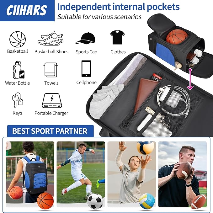 Basketball Backpack Bag Large Sports Bag with Separate Ball holder & Shoes compartment, Best for Basketball, Soccer,Volleyball,Gym