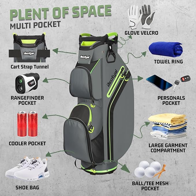 Cart Golf Bag 15 Way Organizer Divider Top Golf Club Bags Lightweight Golf Cart Bags for Men Women with Cooler, Rain Cover