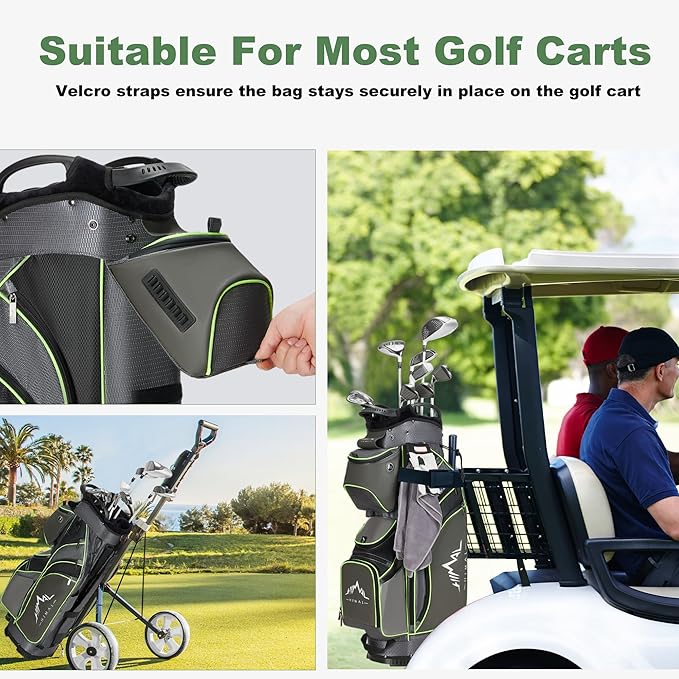 UNIHIMAL 14-Way Golf Cart Bag with Full Length Divider, Premium PU Leather Golf Bag with Plush Top, Magnetic Pocket and Rain Cover for Men