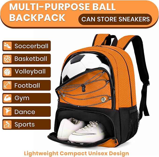 Youth Soccer Bag-Soccer Backpack&Backpack for Football Basketball,with Ball Compartment Separate Cleat Package