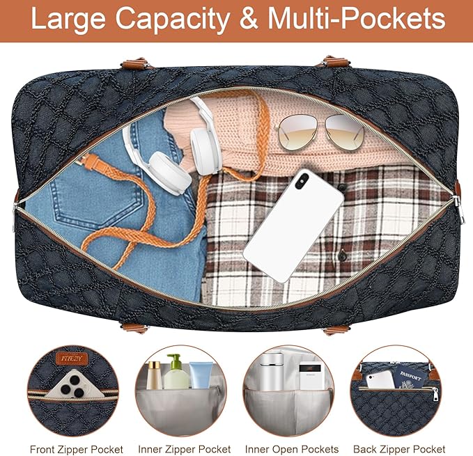 Weekender Bag for Women, Travel Duffel Bag Carry On Overnight Bag with Shoe Compartment Large Nylon Travel Weekend Tote Bag