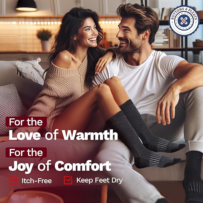 Buttons & Pleats Wool Socks for Men & Women Merino Thermal Warm Cozy Winter Boot Sock