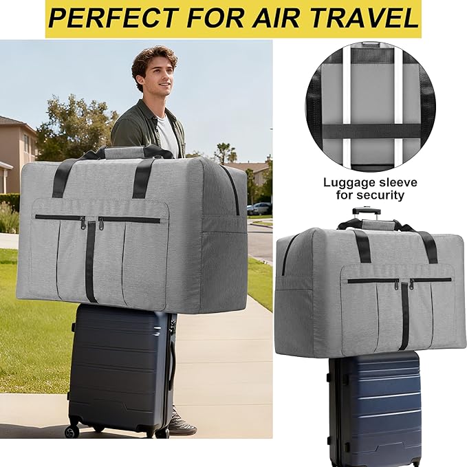 120L Large Duffle Bag for Travel, Packable Foldable Duffel Bag for Men Women Camping Weekend Overnight Moving, Water Repellent & Tear Resistant (120L, Gray)