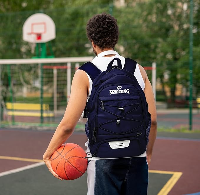 Spalding Basketball Backpack Sports Bag | Large Black Backpack with Shoe and Ball Compartment | Gifts for Basketball Players