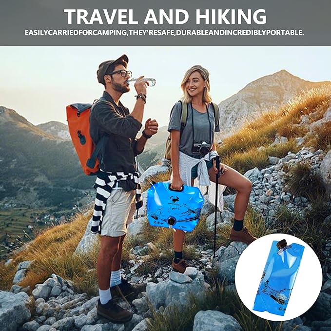 Collapsible 8L Water Storage Bag, BPA-Free Portable Folding Water Jug with Adjustable Faucet, Leakproof Emergency Water Bag for Camping, Hiking, Riding, Outdoor Sport (1, Blue)