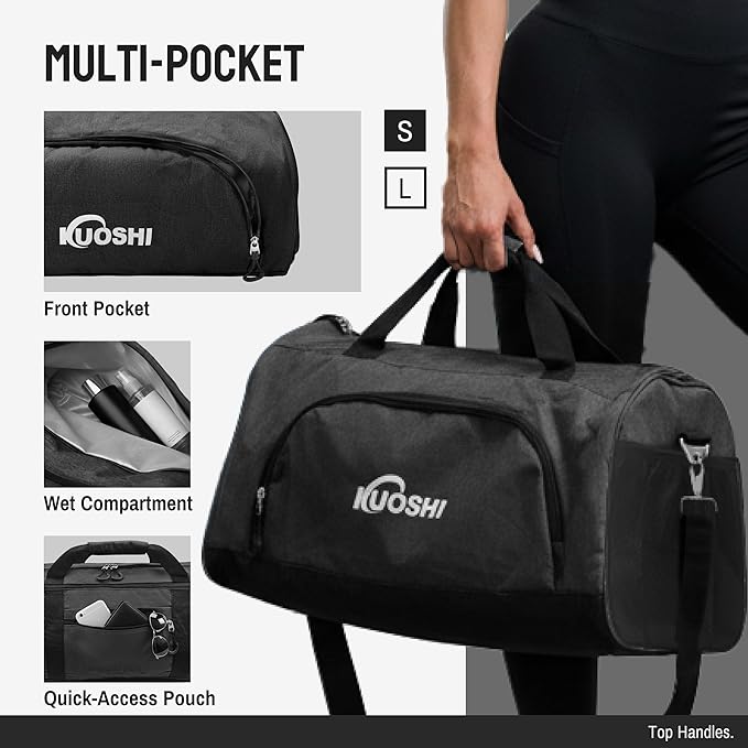 56L Gym Bag Sports Duffle Bag with Shoe Compartment & Wet Pocket, Carry-on Luggage Bag with Quick-Access Pouch, Weekender Overnight Travel Bag for Men & Women