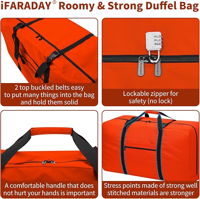 110L Extra Large Duffel Bag 32.5 inch Travel Duffle Bag lightweight Luggage Storage Bag for Outdoor, Camping, Sport-Orange
