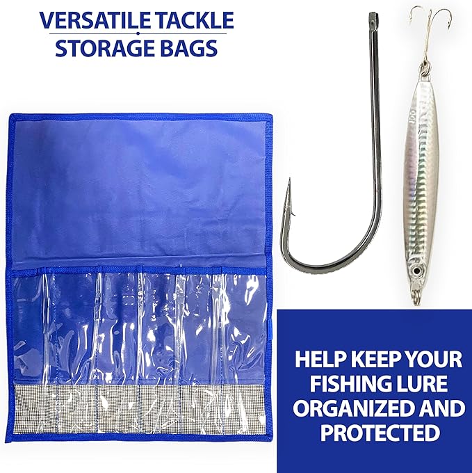 6-Pocket Lure Bag 2 Pcs Blue, for Saltwater & Freshwater Tackle Storage, Includes Multi-Compartment Organizer, Ideal for Offshore Fishing & Traveling Anglers