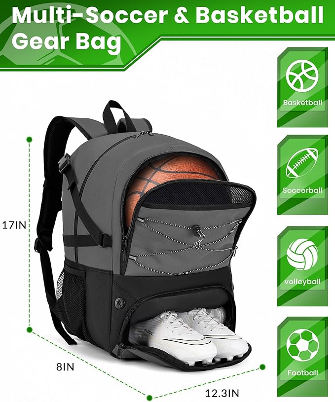 Basketball Backpack Large Sports Bag for Men&Youth,Gym Bag with Separate Ball & Shoes Compartment,Travel Bag for Basketball,Soccer,Volleyball