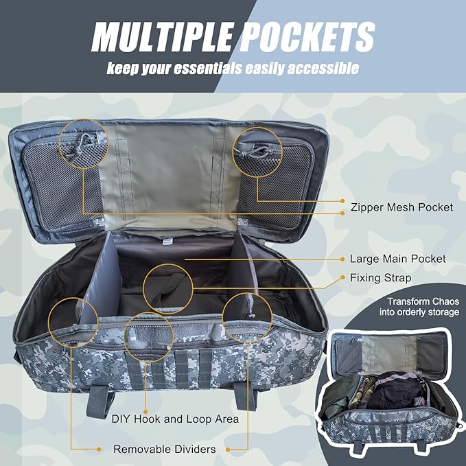 65L Large Travel Duffle Bag Military Tactical Backpack, Army Assault Pack 3 Day Bug Out Rucksack for Outdoor Sports Hiking Camping with Molle System