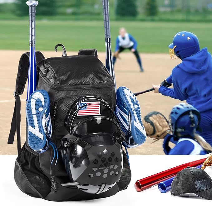 | Baseball Bag Softball Bat Bag, Double-layer Baseball Backpack Adult with Gear Klip To Hold Baseball Glove, Baseball Essential Gear, Youth Baseball Bag for Boys, Girls, Baseball Accessories