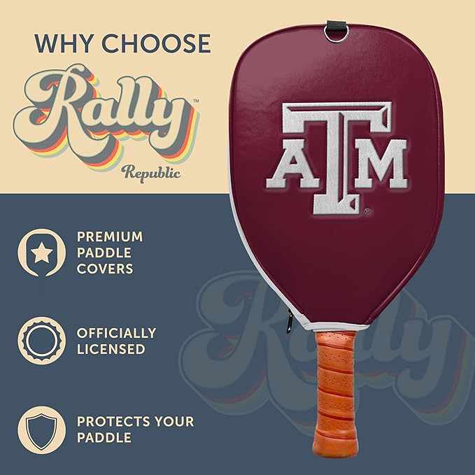 Officially Licensed Collegiate Pickleball Paddle Cover - Lightweight PU Leather Material - Durable Foam Interior Protection with Zippered Closure - Fits Most Paddles on the Market