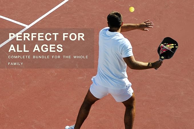 Pickleball Paddles 4 Pack - USAPA Light Graphite Premium Rackets Fiber Face & Polymer Honeycomb Core Pickleball Set with 4 Outdoor Indoor Balls Including Portable Carry Bag