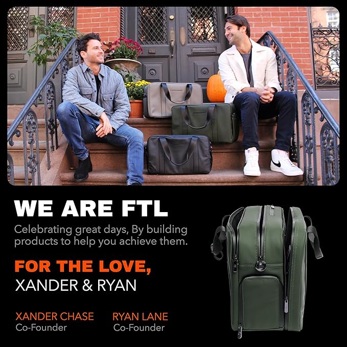 The FTL Pro Mens Travel Bag - 30L Premium Work to Gym Weekender Duffel with Garment Bag, Shoe Space & 18" Laptop Sleeve - Business Carry On Hybrid, Fits Under Airplane Seat - Abbot Green