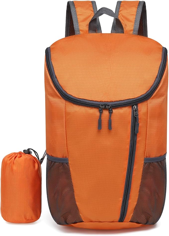 Hiking Backpack, 20L Packable Daypack for Men Women, Nylon with Adjustable Straps, Lightweight Waterproof Outdoor Camping Travel, Orange