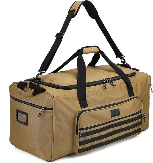 120L Extra Large Gym Duffle Bag for Men Women with Shoes Compartment Heavy Duty Tactical Sports Duffel Bag Big Football Baseball Basketball Soccer Hockey Team Equipment Bag, Brown
