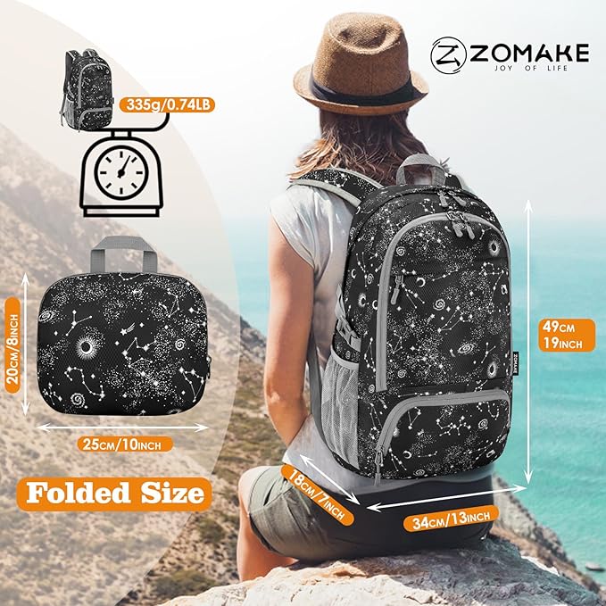 ZOMAKE Lightweight Packable Backpack 30L, Foldable Hiking Backpacks Water Resistant Compact Folding Daypack for Travel(Starry sky print)