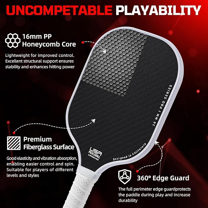 BAGAIL Pickleball Paddles, USAPA Approved Fiberglass Surface Pickleball Set, Lightweight Pickle Ball Rackets with 4 Balls, 1 Bag, Designed in California for Traction and Stability