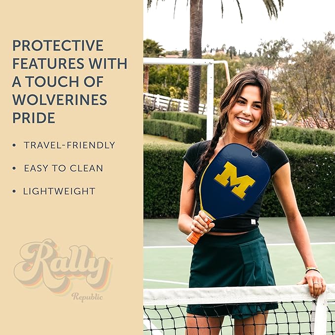 Officially Licensed Collegiate Pickleball Paddle Cover - Lightweight PU Leather Material - Durable Foam Interior Protection with Zippered Closure - Fits Most Paddles on the Market