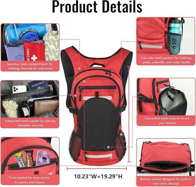 Zavothy 18L Multipurpose Hiking Backpack with 3L Water Bladder – Durable Hydration Backpack with Insulated Bladder Compartment, Hidden Helmet Holder & Rain Cover – for Hiking, Commuting, and Camping