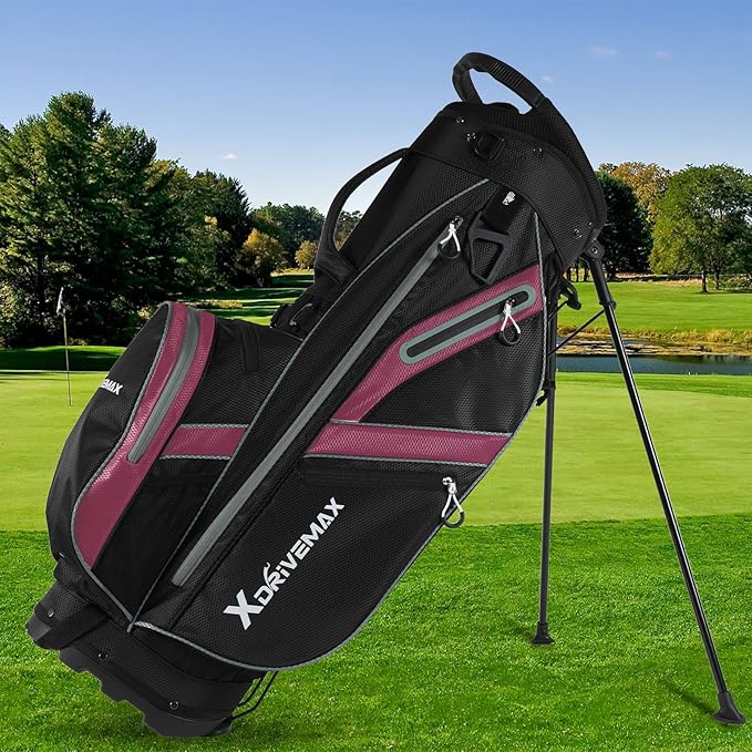 XDriveMax Golf Stand Bag, Lightweight 8-Way Top Dividers Golf Bag with Insulated Cooler Pocket, Dual Strap System & Rain Cover, Includes Golf Accessory Kit