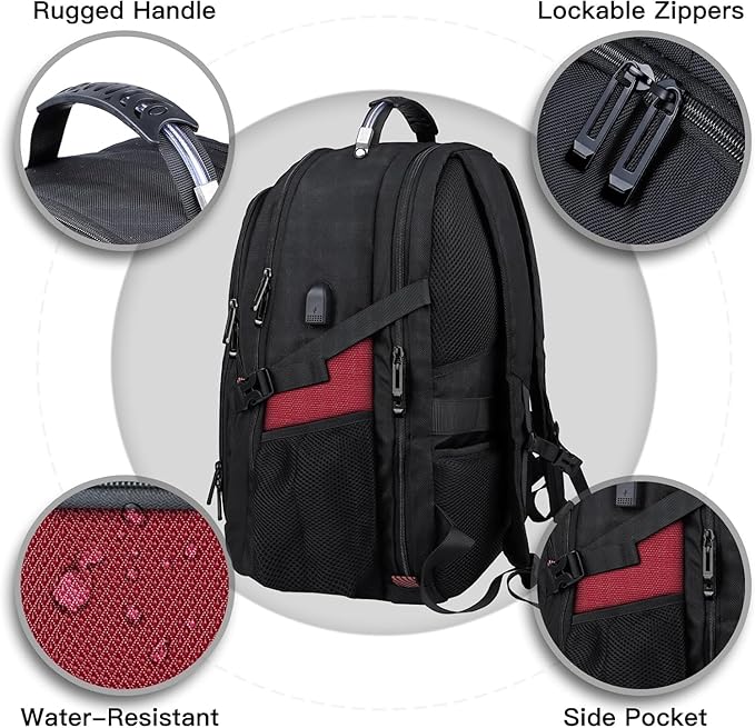 ANTERK Extra Large Laptop Backpack, 18.4 Inch Laptop Backpacks for Men Women with USB Port, 55L Anti Theft Water Resistant College Bussiness TSA Airline Approved Work Computer Backpack, Red