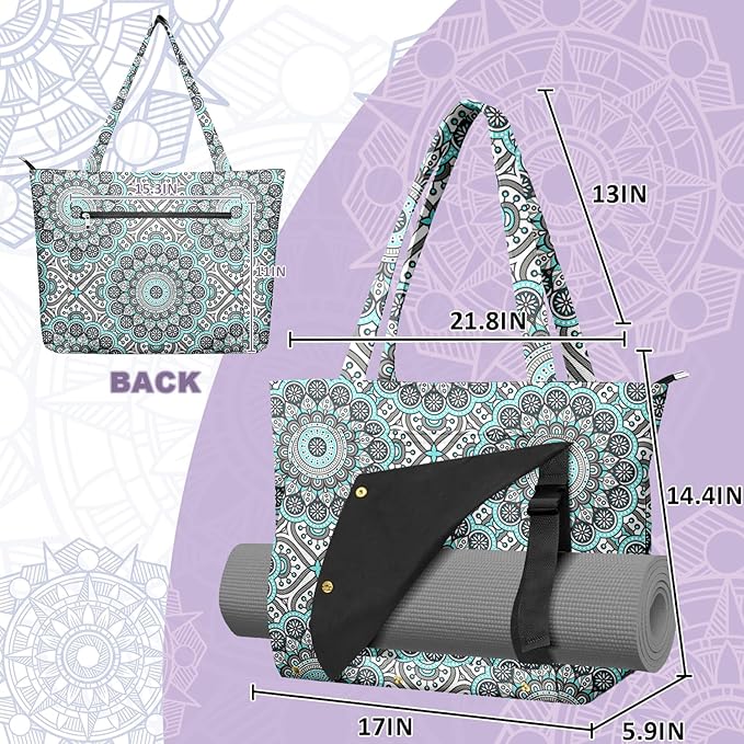 Adalore Women's Yoga Bag with Yoga Mat Carrier - Large Mat Pocket Fitness Tote for Pilates, Gym, Travel, Office & Beach