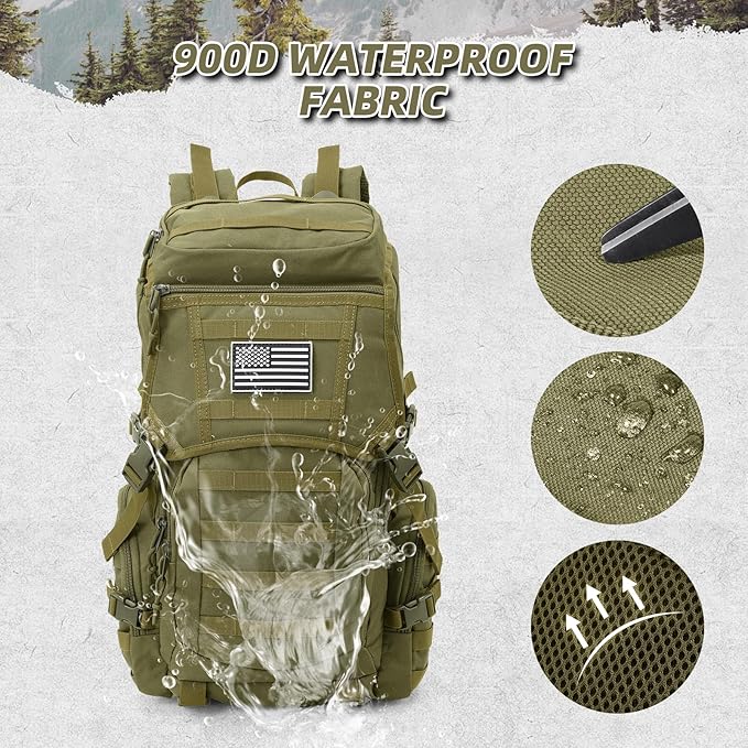 AUMENTAR 35L Military Tactical Backpack for Men, Water Resistant Assault Pack for Women, Army Green Molle Daypack 3 Day Bug Out Bag Rucksack for Trekking,Camping,Survival,EDC