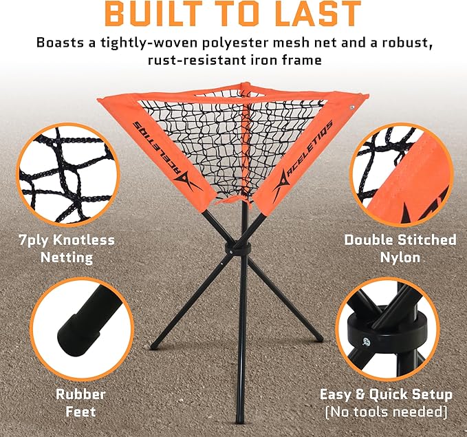 ACELETIQS Baseball Softball Portable Batting Practice Ball Caddy, Use During Training and Drills, Save Your Back No More Bending, Holds up to 60 Baseballs, Instant Setup