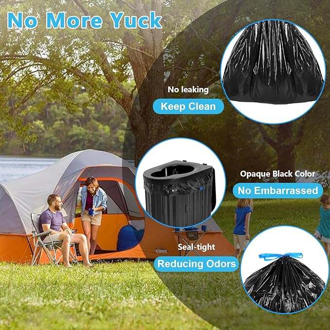 Portable Toilet Bags Poo Waste Gel Set, 30 Count 10 Gal Camping Toilet bags with drawstring and 30 Pack 0.53 Oz each Pee Powder for Portable Camping Toilet fit for Traveling, Outdoor Activities