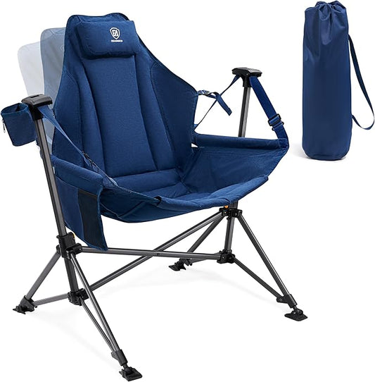 EVER ADVANCED Padded Hammock Camping Chair, Oversized Heavy Duty Swing Chair with Detachable Cup Holder, Portable Folding Rocking Camping Chair, Support Up to 400lbs