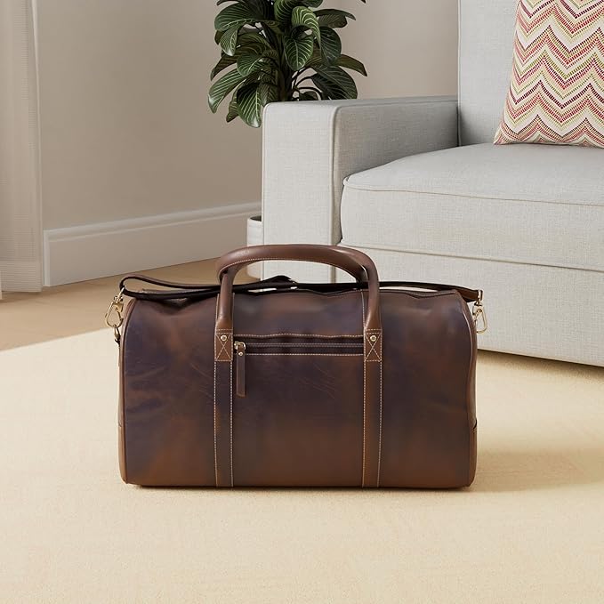 KomalC 24 Inch Leather Duffle Bags for Men and Women Travel Overnight Weekend Bag Sports Gym Duffel for Men