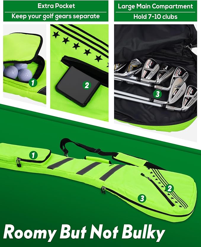 Big Teeth Golf Sunday Bag, Small Golf Bag Lightweight, Par 3 Golf Bag for A Few Clubs Driving Range, Practice with Carry Shoulder Strap Foldable Multi-Colour