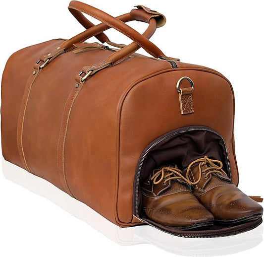 Leather Travel Bag,Weekender Overnight Bag Leather Large Carry On Bag Travel Tote Duffel Bag for Men & Women (Tan Brown)