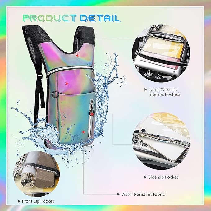 Cofurni Hydration Backpack with 2L Water Bladder, Raves Water Backpack, Lightweight Insulation Hydration Pack for Men and Women, Suitable for Music Festivals, Raves, Hiking, Activities