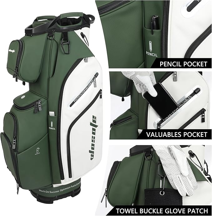 PU Leather Lightweight Men Women Blue White Black Green Golf Bag,Multiple 10 Pockets 14-Way Dividers Cooler Pouch Golf Cart Bag