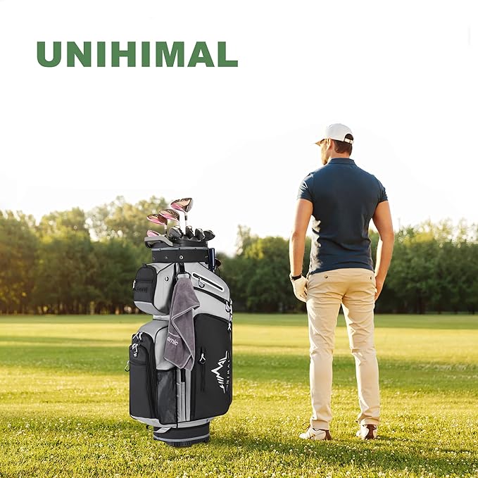 UNIHIMAL 14-Way Golf Cart Bag, Premium Full Length Golf Bag for Men with Magnetic Leather Pocket, Handles and Rain Cover