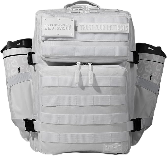WOLFpak 35L Athletic Gym Backpack - Durable 1000D Waterproof Oxford Material with MOLLE Webbing, Laptop Pocket & Dual Cup Holders, Durable Fitness/Travel/Military Daypack (Snow Leopard)