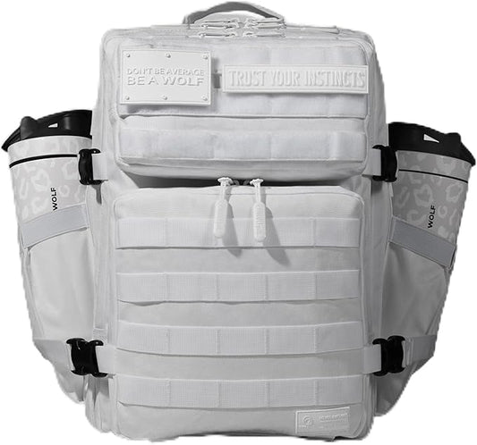 WOLFpak 35L Athletic Gym Backpack - Durable 1000D Waterproof Oxford Material with MOLLE Webbing, Laptop Pocket & Dual Cup Holders, Durable Fitness/Travel/Military Daypack (Snow Leopard)