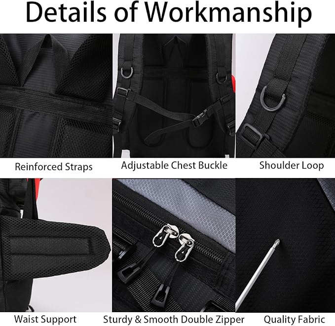 Lawaia 90L Hiking Backpacks Camping Waterproof Backpacking Travel Bag Trekking Back Pack Large Capacity Internal Frame Outdoor Daypacks Rucking Backpack Climbing Ruck Sack for Men Women-Black