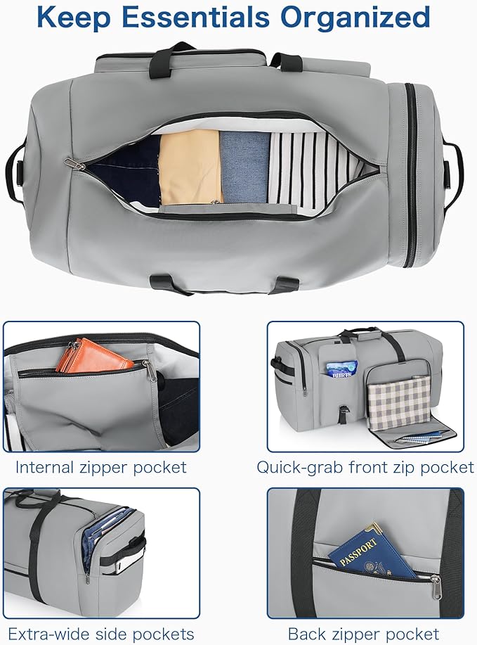 120L Travel Duffle Bag for Men and Women, Urtala 34” Large Duffle Bag for Traveling with Shoes Compartment, Foldable Travel Duffel Bags, Waterproof and Tear Resistant (Gray)
