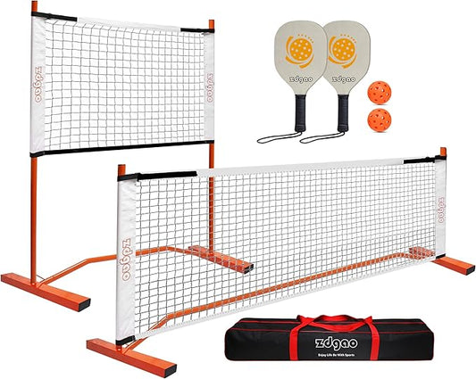 Zdgao Small Pickleball Net Set- 10FT Mini Pickleball Net, 4FT Adjustable Height Dink Training Rebounder Net with Outdoor Pickleballs, Paddles Set of 2 and Carry Bag for Driveway, Backyard