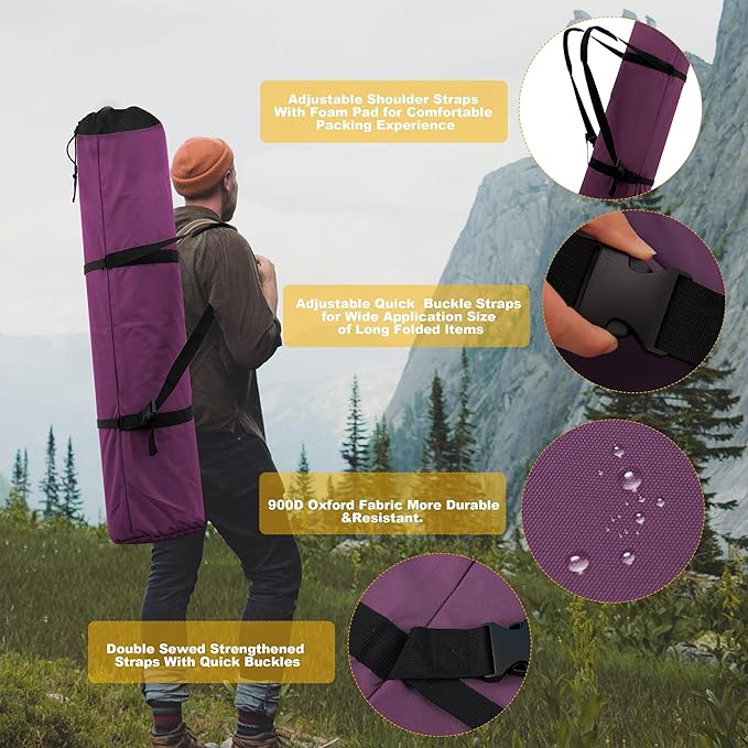 1 Pack 900D 48 Inch Camp Chair Bag Replacement with Shoulder Strap Camp BackPack Folding Chair Fishing Outdoor Storage Bagpack(48 * 16.5 * 10.2Inch) (Purple, XL)