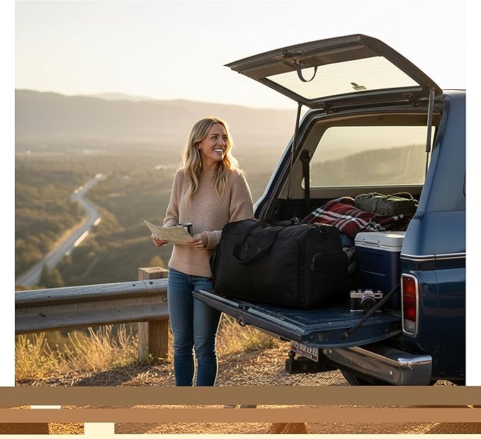 Bago Foldable Duffel Bags for Traveling Women & Men - 60L Medium Packable Duffle Bag for Travel with Shoe Compartment - Water Repellant, Heavy Duty, Lightweight Folding & Collapsible (All Black)