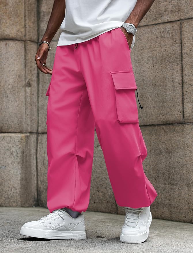 ZAFUL Men's Parachute Pants Casual Baggy Cargo Drawstring Trouser