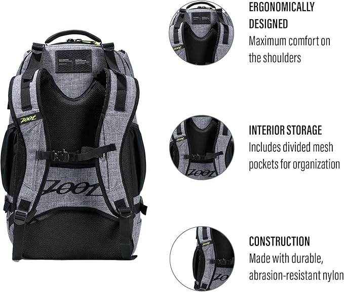 Zoot Ultra Tri Bag, Triathlon Transition Backpack with Wet Storage for Men & Women Athletes, Race Day, Travel & Train, Black