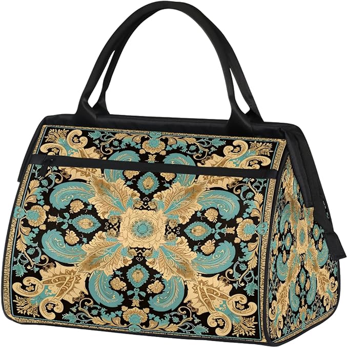 Travel Duffle Bag, Bohemian Print Florals Overnight Weekender Tote Bag for Women Men Waterproof Carry On Luggage with Zipper Lightweight Sport Gym Bag for Traveling Yoga Camping Traveling Gifts