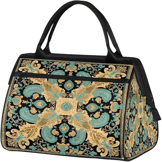 Travel Duffle Bag, Bohemian Print Florals Overnight Weekender Tote Bag for Women Men Waterproof Carry On Luggage with Zipper Lightweight Sport Gym Bag for Traveling Yoga Camping Traveling Gifts