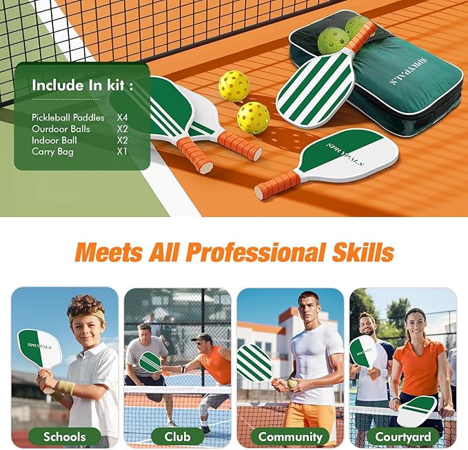 Pickleball Paddles Set of 4, USAPA Approved Pickleball Set of 4 with 4 Pickleball Balls & 1 Carry Bag Premium Wooden Cute Pickle Ball Paddles Grip Gifts for Women Youth Men