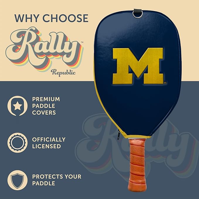 Officially Licensed Collegiate Pickleball Paddle Cover - Lightweight PU Leather Material - Durable Foam Interior Protection with Zippered Closure - Fits Most Paddles on the Market